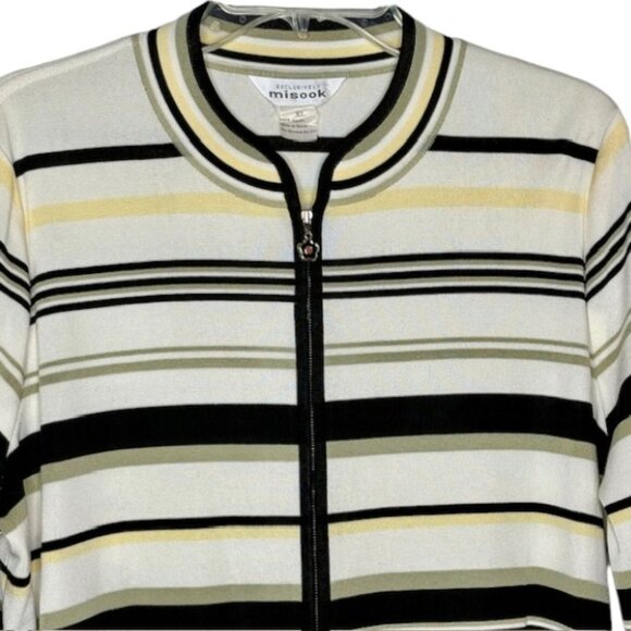 Exclusively Misook Zip Front Knit Cardigan - Black/White/Gray/Yellow - XL - Picture 3 of 8